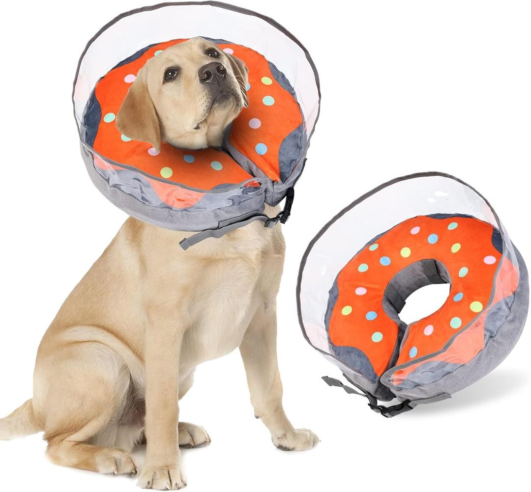 Crazy Felix Inflatable Donut Cone for Dogs - Soft Recovery Collar with Anti-Licking Baffle (Grey, XL) (XL (Neck: 18-23 in))