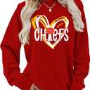 Football Sweatshirt Women Game Day Sweatshirts Football Team Fans Pullover Shirt Heart Graphic Long Sleeve Tops (Red, L)