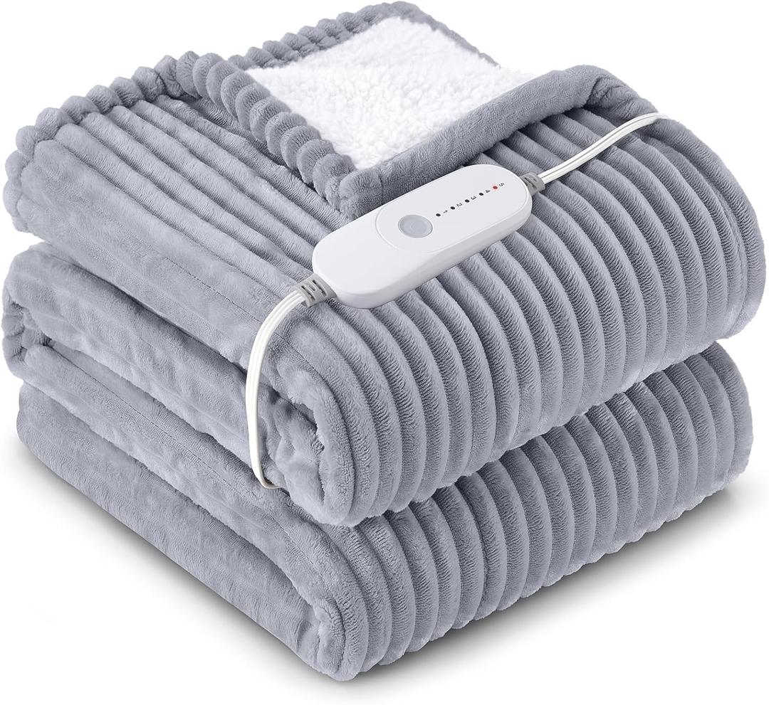 HYLEORY Heated Blanket Electric Twin, Soft Flannel Sherpa Heater 5 Heat Settings and 10 Hours Auto Shut-Off Heating Blanket ETL Certification Over-Heat Protection Machine Washable, Grey (Twin(62"x84"))