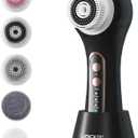 Face Scrubber Exfoliator, Rechargeable Facial Cleansing Brush with 2-Way Rotation & 3 Modes, 30-Day Runtime, 5 Brush Heads for SPA-Level Care, IPX7 Waterproof, Deep Cleaning for All Skin Types (Black Color)