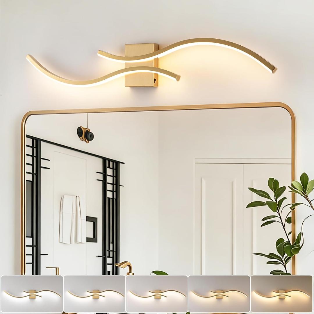 Bathroom Vanity Light Fixture, 26W 5CCT Dimmable Modern Led Bathroom Light Fixtures Over Mirror, LED Vanity Lighting Bar for Bathrooms (Gold, 39inch)