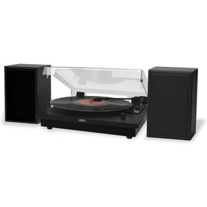JENSEN JTA-315 Vinyl Record Player 3 Speed Turntable with Speakers and Dual Bluetooth Transmit/Receive, Black