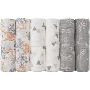 GLLQUEN BABY Receiving Blanket Boy Cotton Muslin Swaddle Blankets Girl Newborn Squares Breathable & Soft Thin Baby Blankets Cloths Double Absorbent Infant Swaddling Wrap - 6 Pack (Jungle)