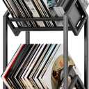 Vinyl Record Storage Rack, Record Holder 160-200 LP Storage Shelf Display Stand for Albums Books Magazines Files, Matte Black