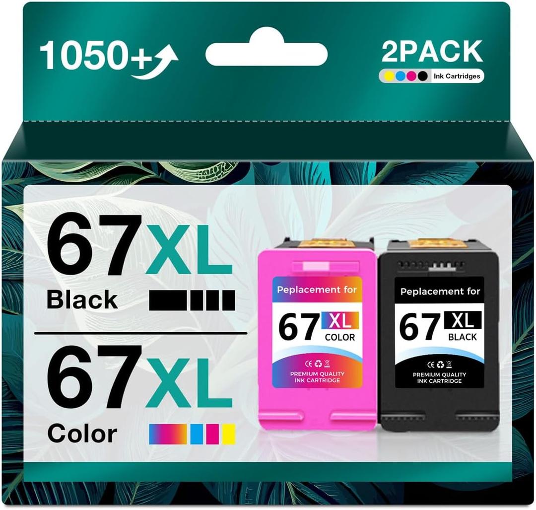 67 Ink Cartridges Black Color Combo Pack - Deskjet 4100 2700 Ink Cartridges (1 Black, 1 Tri-Color, 2 Pack)