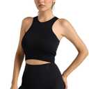 Women's Ribbed Crop Tank Top, Sleeveless Racerback, Square Neck, Black, Fitted (X-Large)