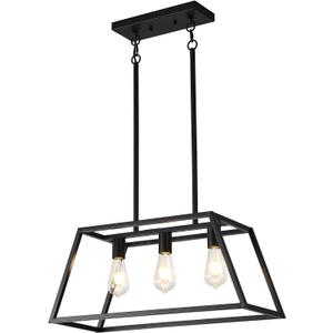 Kitchen Lighting Fixtures Ceiling Hanging Modern Linear Hanging Matte Black 3-Light Industrial Pendant Lighting for Kitchen Island