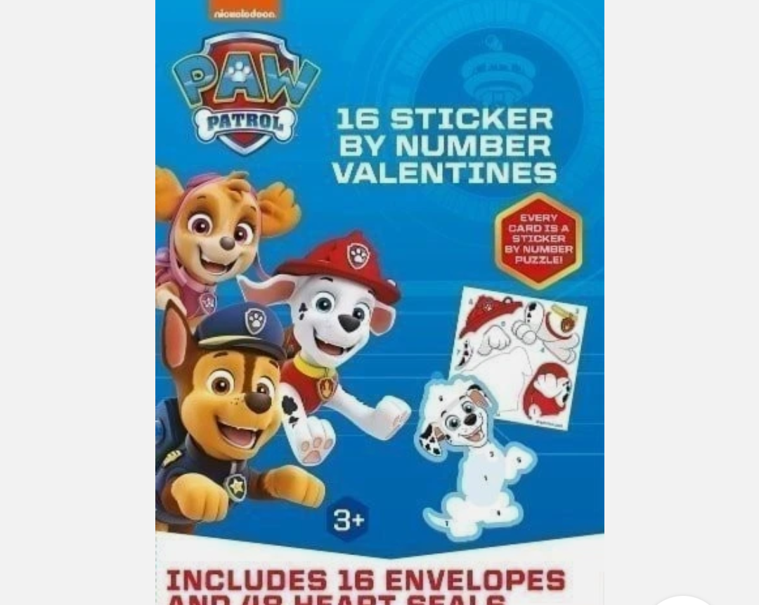 Paw Patrol 16 Sticker By Number Valentines Cards