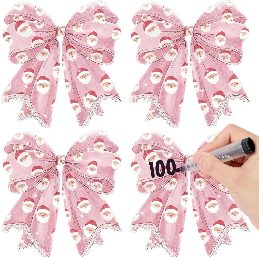Christmas Snowman Pink Bow Cutouts - 100Pcs Winter Glitter Bow Snowman DIY Paper Cuts Party Decors Bowknot Shape Cutout Bulletin Board for Winter Xmas Birthday Party Classroom Home Decoration
