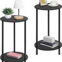 SEHERTIWY Small Round Side Table, 2 Tiers Farmhouse End Tables, Set of 2 Accent Tables for Small Spaces, Night Stands for Bedrooms Living Room, Coffee Tables with Storage Shelf, Black