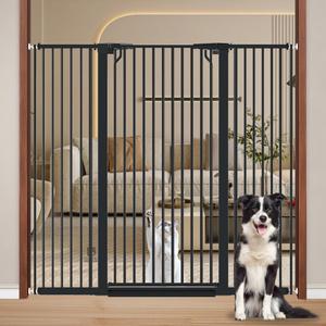Fairy Baby 51.18" Extra Tall Pet Cat Gate, 48.5"-56.2" Extra Wide Baby Gate for Doorways Stairs Hallway Kitchen, Tall Cat Safety Gate Pressure Mounted, Walk Thru Auto Close Metal Dog Gate, Black