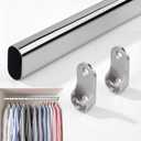 FIRJOY Adjustable Oval Closet Rod with End Supports, Heavy Duty Carbon Steel Wardrobe Rod (Chrome, 17.5" - 29.5")