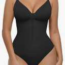 FeelinGirl Shapewear Bodysuit Tummy Control for Women Zip-Up Shapewear Thong Waist V Neck Body Shaper Going Out Black, M