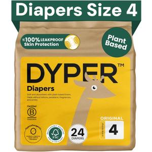 DYPER Baby Diapers Size 4 (24 Count)  Plant-Based, Hypoallergenic, Fragrance-Free & Ultra Absorbent Disposable Diapers for Day and Overnight Skin Protection, Single Pack Size 4 Diapers