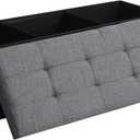45.3 Inches Storage Ottoman Bench Foldable Seat Footrest Shoe Bench End of Bed Storage with Flipping Lid, 166L Storage Space, Linen Fabric Dark Gray