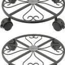 2 Pack Metal Plant Caddy,12 Inch Plant Stand Round Plant Roller with 4 360 Lockable Caster Wheels, Plant Dolly for Heavy Duty Flower Pots (12 Inches, Black)