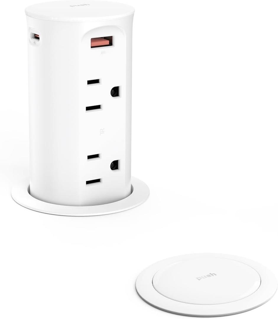Pop up Outlet for Countertop,2.5 inch Hole Desktop Power Grommet,4 Outlets 4 USB Ports,15Amp Tamper Resistant Receptacle Flush Mount,Space Saver Recessed Outlet for Home,Office White