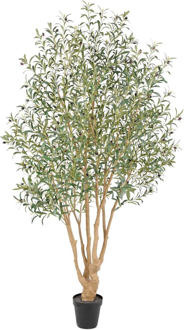 Nafresh Majestic Faux Olive Tree 8ft Artificial Olive Tree Indoor & Outdoor with Lifelike Leaves & Textured Branches for Living Room, Office, Entryway,Patio