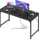PRAISUN 47 X 20 Inch Office Computer Desk with Power Outlets and USB-C Port, Larger Gaming Desk, for Home Office, Study, Bedroom, Writing Work from Home Table, Metal Frame, Black, 48inch
