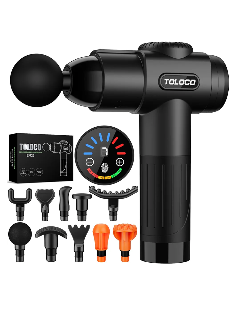 TOLOCO Massage Gun, Deep Tissue Back Massage for Athletes for Pain Relief, Percussion Massager with 10 Massages Heads & Silent Brushless Motor, Christmas Gifts for Women, Men, Black
