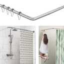 L Shaped Shower Curtain Rod, Adjustable (23.6"-52.4" x 23.6"-52.4"), Corner Shower Curtain Rod, Genuine 304 Stainless Steel, Unsagging, Drill-Free, 90 Corner Design, Includes 12 Shower Curtain Rings