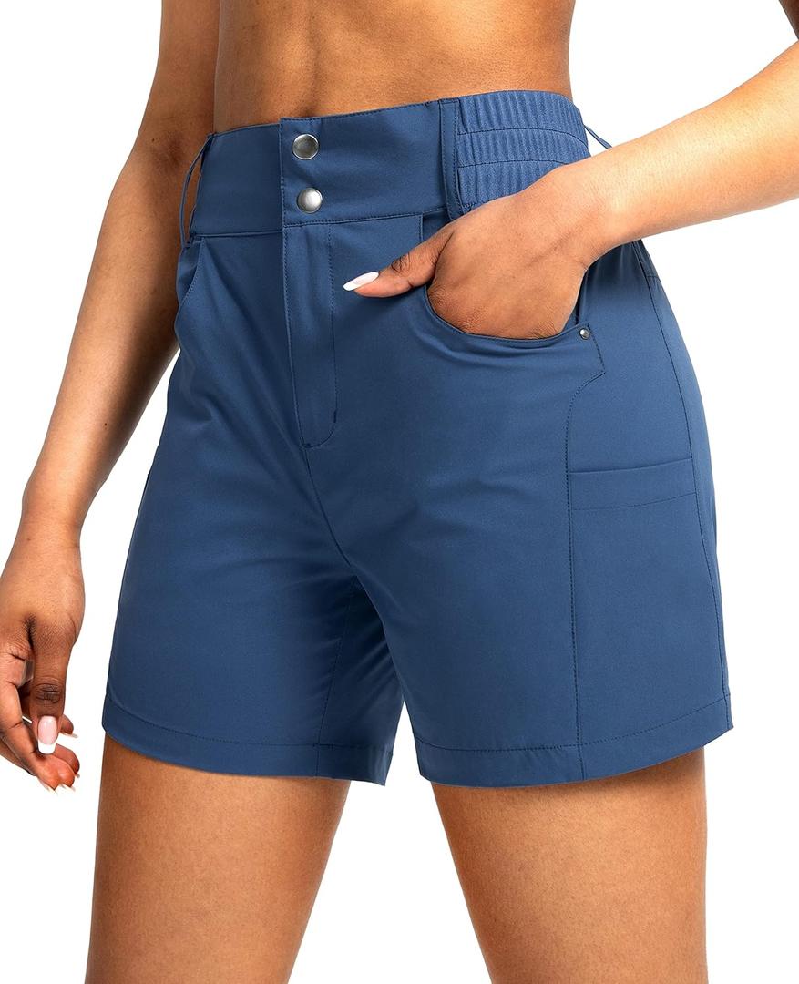 Viodia Women's 5" Hiking Golf Shorts with Pockets High Waist Stretch Cargo Short Shorts for Women Casual Summer (S, Dark Blue)