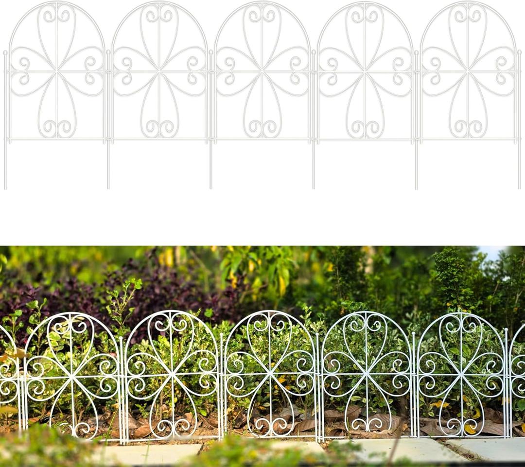 ShopLaLa Decorative Garden Fence (20 Panels) 12.5in(L) x 16.5in(H) Heart Rustproof White Metal Wire, Animal Barrier Fencing for Dogs, Flower Bed Edging Landscape Border Yard Patio Outdoor Decor