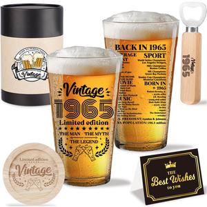 Funny 60th Birthday Gifts for Men 60 Year Old Birthday Gifts for Vintage 1965 Beer Drinking Glass Happy Anniversary 60th Birthday Party Supplies Decorations Gifts