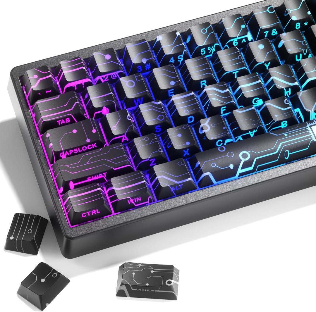 XVX Double Shot PBT Keycaps, Side Printed Shine Through Keyboard Keycap, Black PCB-Vision Backlit Keycap Sets Cherry Profile Compatible with 60% 65% 75% 80% 96% 100% Mechanical Keyboards