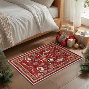 Artoid Mode Red Santa Claus Deer Christmas Door Mat, Winter Home Decor Low-Profile Non-Slip Washable Throw Rug for Kitchen Entryway Front Door Bedroom Bathroom 2x3 Feet