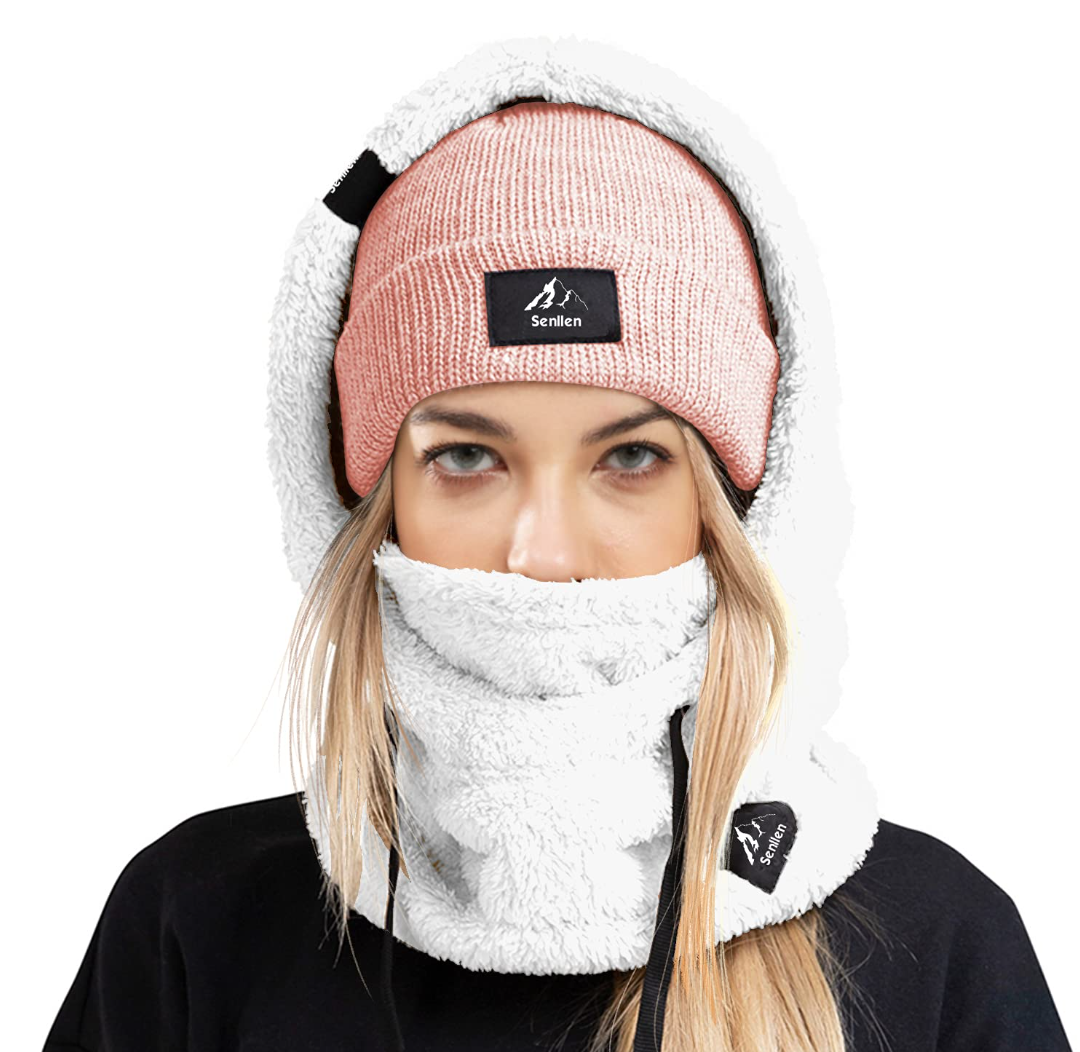 Senllen Balaclava Cold Weather Fleece Windproof Ski Mask Winter Breathable Thermal Face Mask Neck Warmer Scarf Helmet Hood, White, One Size