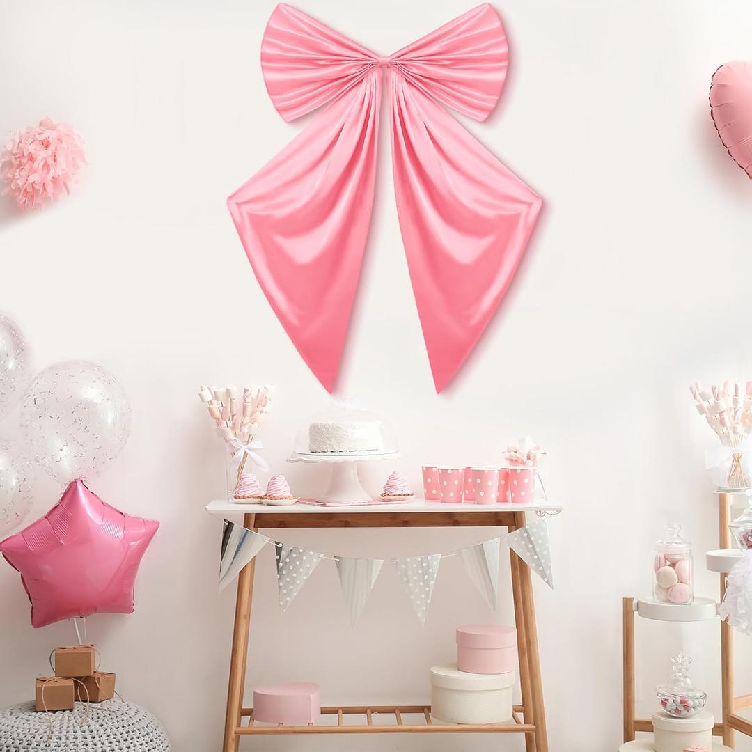 Large Bow Decoration Big Coquette Bow Backdrop for Birthday Party Room Wall Giant Satin Ribbon Tie Extra Large Hanging Decor for Coquette Bachelorette Bridal Supply 26 x 41 Inch(Pink)