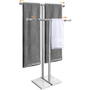 Kayfia 40" Standing Towel Rack with Weighted Marble Base, Width Adjustable & Taller Bathroom Towel Rack Stand, 2-Tier Towel Racks for Bathroom, Multiple Spaces Stainless Steel Brushed Finish