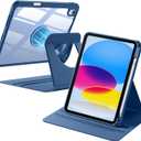 Wenlaty for iPad (A16) 11th Generation Case 11 Inch 2025, for iPad 10th Generation Case 10.9 Inch 2022 with Pencil Holder, 360 Rotating Protective Stand Cover, Detachable Magnetic Back, Sea Blue
