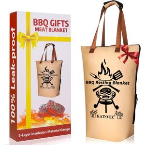 BBQ Blanket for Resting Meat, Smoking Meat Insulated Bag for Large Brisket/Turkey/Men Gifts, Upgrade Grilling Meat Insulated Resting Bag Made of Washable Oxford Cloth - Easy to Clean (21in Brown with Handle)