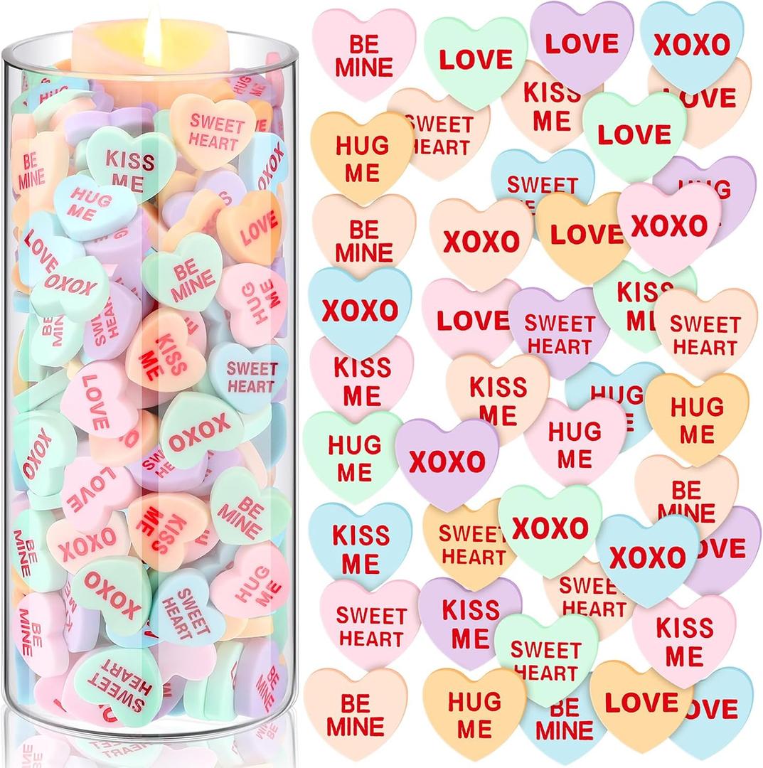 240 Pcs Conversation Hearts Vase Filler Valentine's Day Heart Ornament for Floating Candles Candy Love Centerpiece for Valentine Wedding Home Table Party Decor, No Water Gel, Macaron
