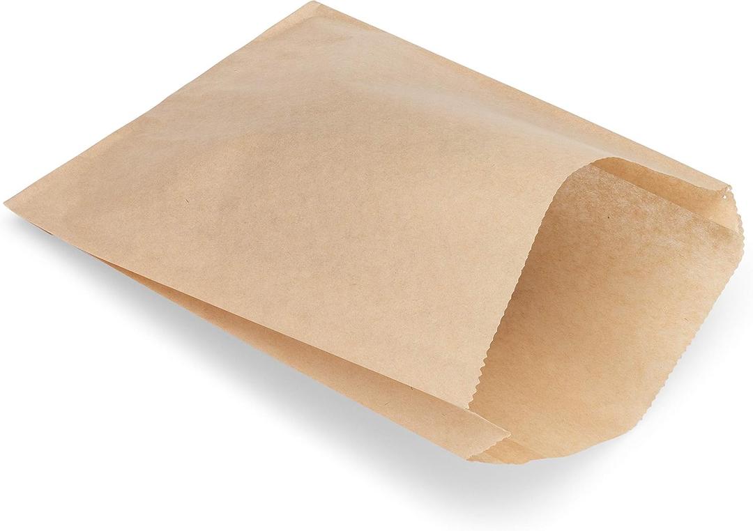 Kraft Paper Sandwich Style Bags (200) 6"x 1"x 8" Dry Wax Grease Resistant Bags. Perfect for Sandwiches, Cookies, Pastries, Take Out, and Gifts. Made in USA. (Brown)