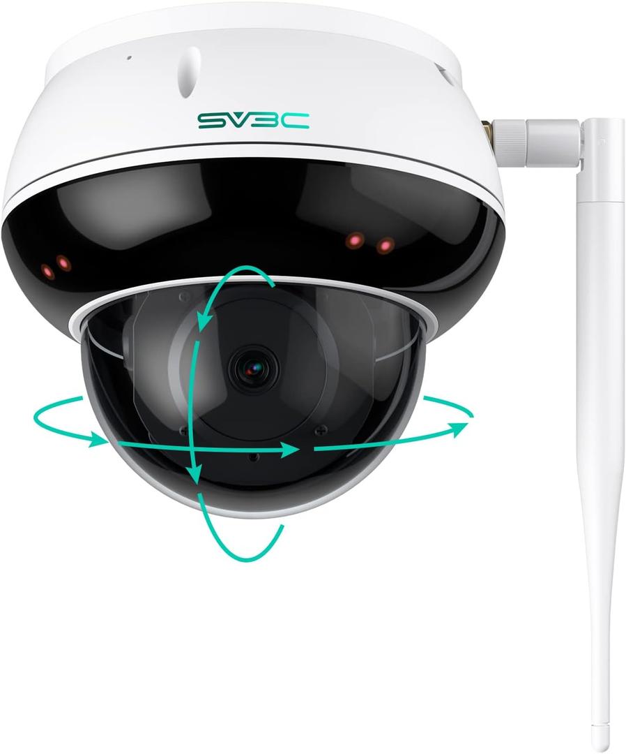 SV3C 4K PTZ WiFi Wireless Dome Camera Outdoor, Security IP Camera Indoor 8MP with Auto Tracking, Infrared HD Night Vision, SD Card Record, Motion Detection, RTSP, FTP, Onvif Conformant, 2.4/5 GHz WiFi (Black)