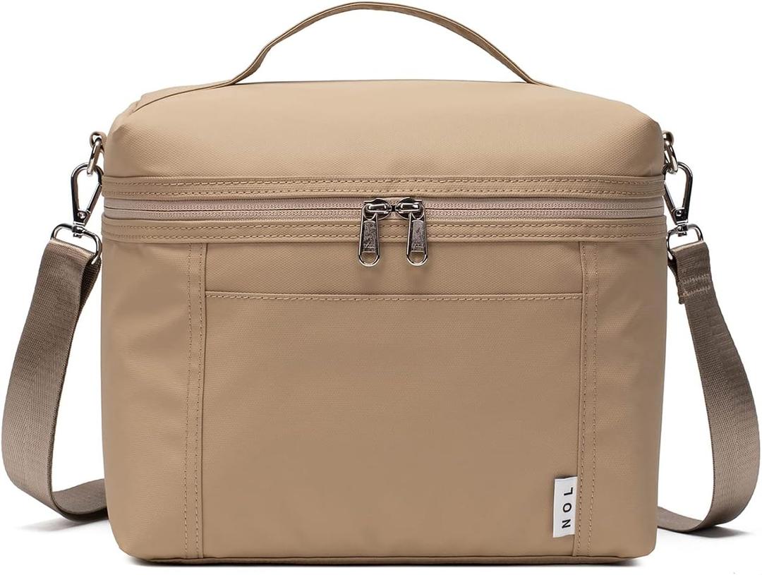 NOL Natural Organic Lifestyle Insulated Lunch Bags for Women Cooler Bag Lightweight Nylon Waterproof Lunch Box For Work (Medium (8 Liters), Khaki)