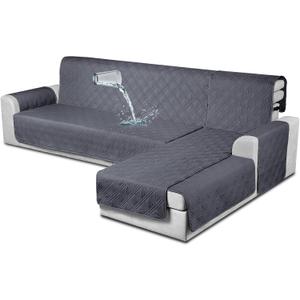 TAOCOCO Waterproof Sectional Couch Covers L Shaped Sofa Covers Chaise Lounge Cover 3pcs Reversible Couch Covers for Sectional Sofa Pet Kids Furniture Protector with Elastic Straps(X-Large, Dark Grey)