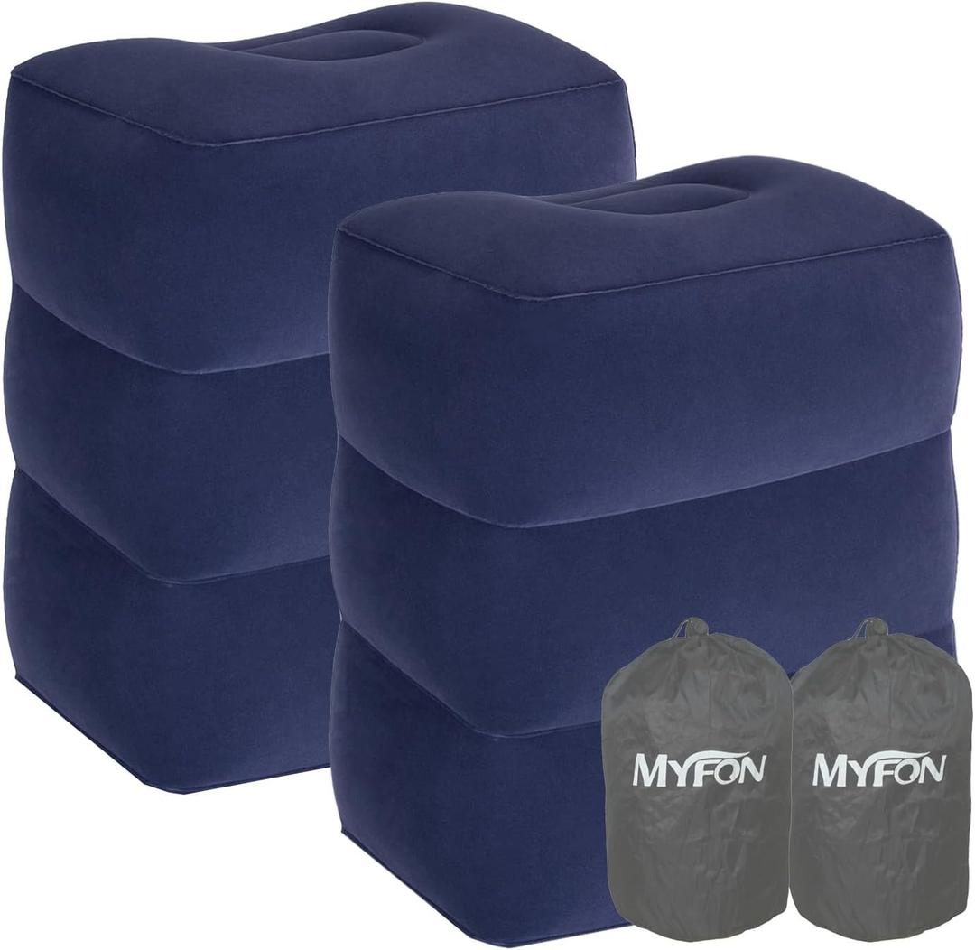 Inflatable Travel Foot Rest Pillow, Adjustable Height Leg Rest Pillow for Cars, Home, Office, Trains, Airplane, Make a Flat Bed for Baby, Kids, Toddlers, Blue, 2 Pack