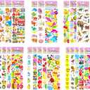 Puffy Stickers for Kids Toddlers, Small 3D Sticker Variety Pack, Kid Stickers Sheets Bulk, Mini Party Favor for Kids Boy (Dinosaur Car Animal Dog Flower Heart Number Food Truck) 24 Sheets (24 Sheets, Variety Pack)