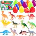 12 PCS Prefilled Easter Eggs with Dinosaur Toys, Filled Easter Basket Stuffers Gifts for 3-8 Year Old Kids Toddlers, Easter Egg Fillers Party Favors Classroom Prize Supplies