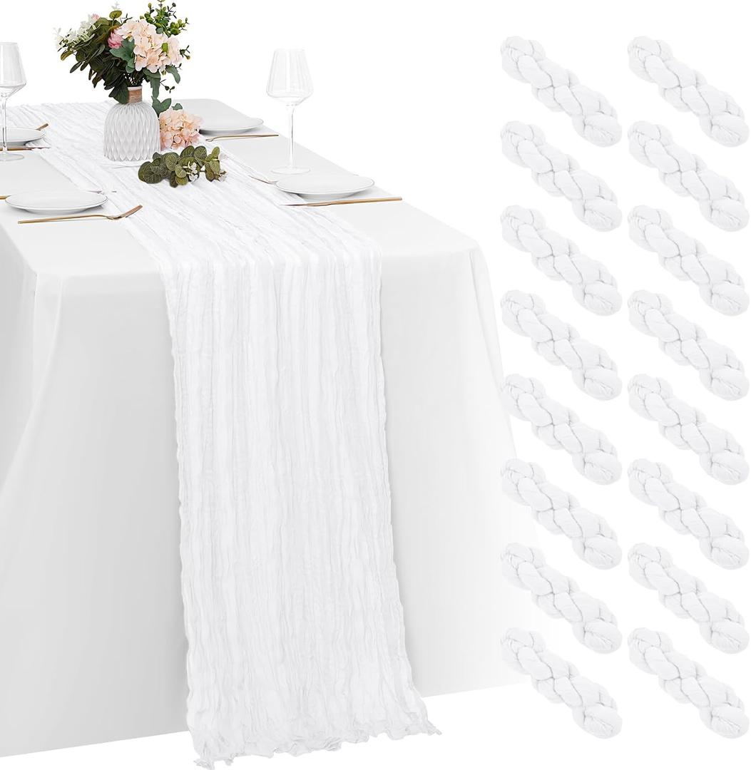 16 Pack White Cheesecloth Table Runners 20x120 Inch Gauze Table Runner Cheese Cloth 10FT White Table Runner Rustic Sheer Runner for Wedding Birthday Party Baby Shower Table Decor