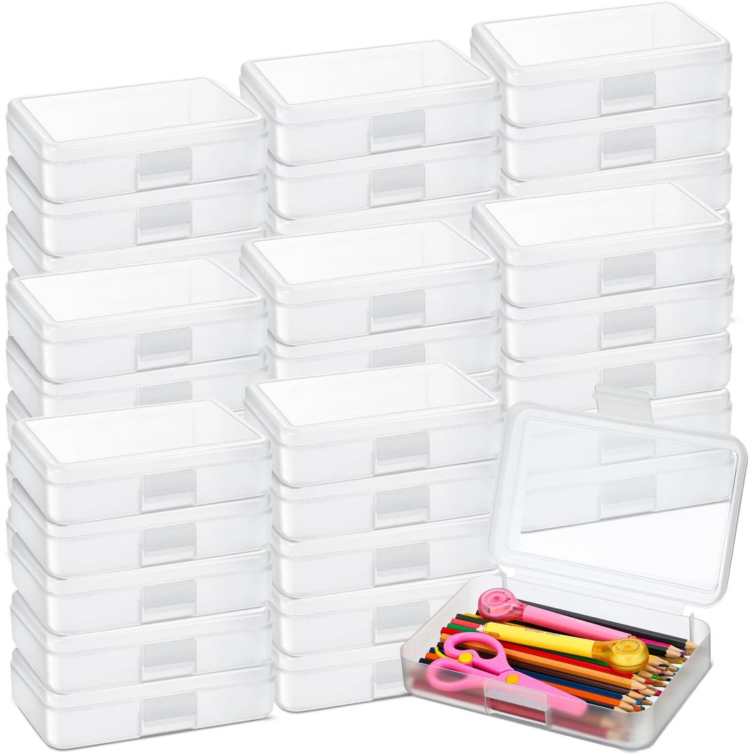 Zhehao 40 Pack Plastic Pencil Box School Case for Kids Bulk Utility Pencil Hard Plastic Pen Box Storage Organizer Brush Painting Pencils Storage Holder Office Supplies, 5 Colors(Clear)