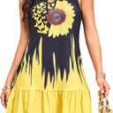 Summer Dresses: Rope Tie Neck Sleeveless Pockets Sundresses - Chic & Casual Dress for Women on Beach Time (S, Black/Yellow)