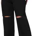 LONGBIDA Womens High Waist Ripped Straight Wide Leg Baggy Jeans Y2k Boyfriend Distressed Loose Denim Pants (Black, L)