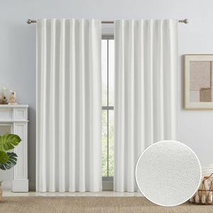 KEQIAOSUOCAI Natural Linen Look Blackout Floor to Ceiling Curtains, Full Shade 96 Inches Long Complete Drapes for Living Room Back Tab Hook Belt (Cream/Ivory Beige, 50W x 96L 8 FT Tall, 2 PCs)