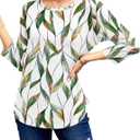 NORACORA Women's 3/4 Length Sleeve Crew Neck T-Shirt - Printed Casual Basic Tops (XL)