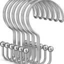Bathway Shower Curtain Hooks Ring Chrome, 12 Pcs Double Sided Shower Hooks, Rust Proof Metal Shower Hooks for Bathroom, Anti-Drop Shower Rings for Shower Curtain & Liners